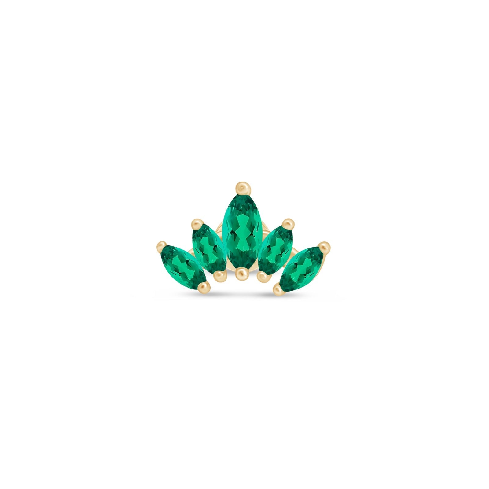 14K Yellow Gold Marquise Cut Five Petal Emerald Lotus Stud Earrings - Perfect for Weddings, Parties & Everyday Elegance
