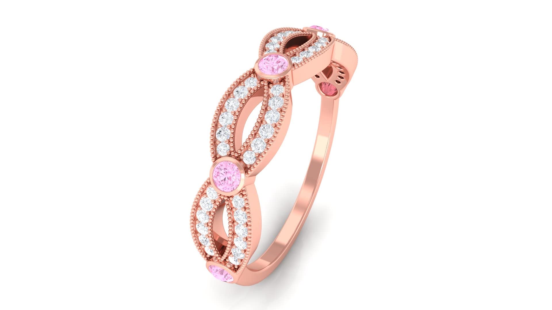 0.50 CT Natural Pink Sapphire and Diamond Ring in 14K Solid Gold - Elegant Semi Eternity Band for Women, Perfect for Engagement, Anniversary & Special Occasions