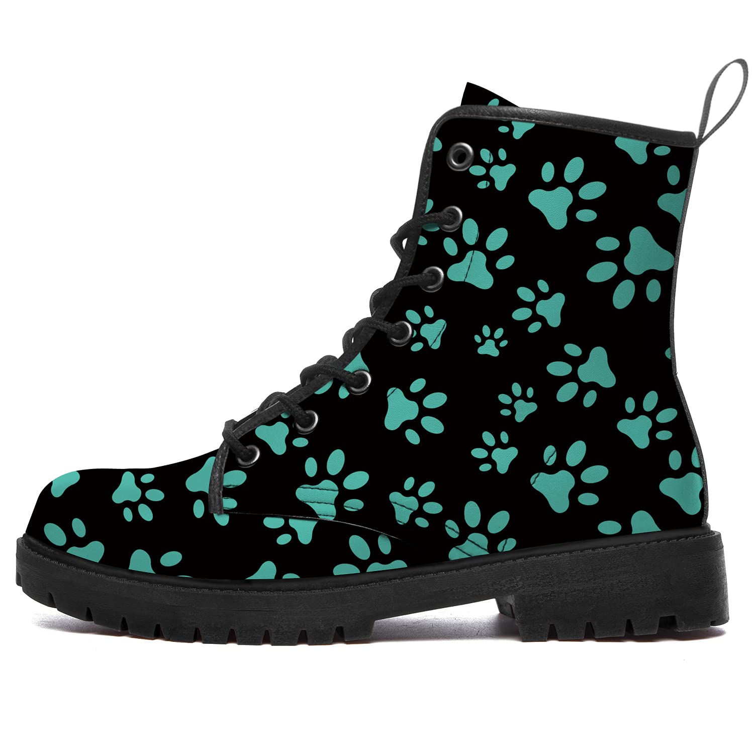 Uminder Paw Print Combat Boots for Women & Men - Anti-Slip Waterproof Ankle Work Boots with Lace Up Design - Perfect for Outdoor Work, Hiking & Winter Fashion