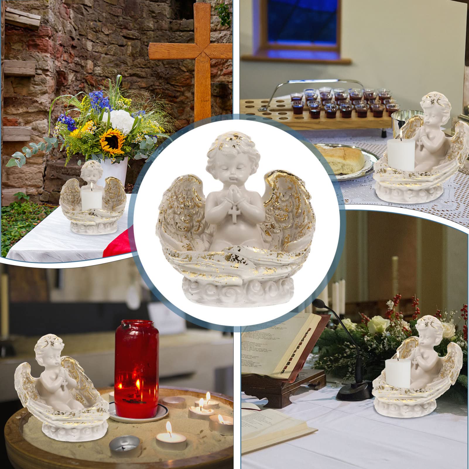 Veemoon Angel Wings Tealight Candle Holder - Decorative Prayer Figurine for Home, Wedding, Church & Baptism Decor - Memorial Keepsake Gift for Spiritual Spaces