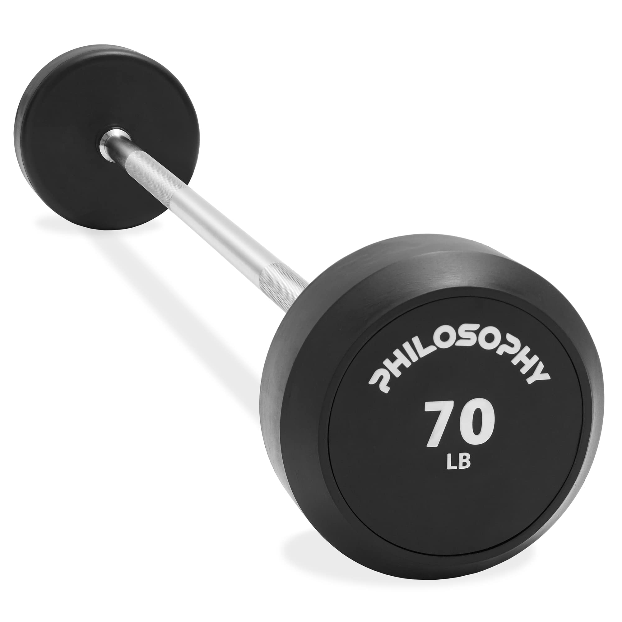 Philosophy Gym Rubber Fixed Barbell - Pre-Loaded Weight Straight Bar for Strength Training, Weightlifting & CrossFit | Perfect for Home Gym, Powerlifting & Functional Fitness Workouts