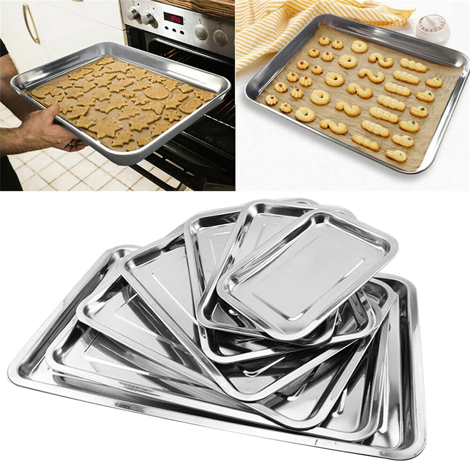 BaoST Stainless Steel Rectangular Toaster Oven Pan - Nonstick Baking Tray for Grilling Fish, Cookies & More - Durable Cookie Sheet & Baking Sheet (4-Pack) - Perfect for Kitchen, Camping & Outdoor Cooking