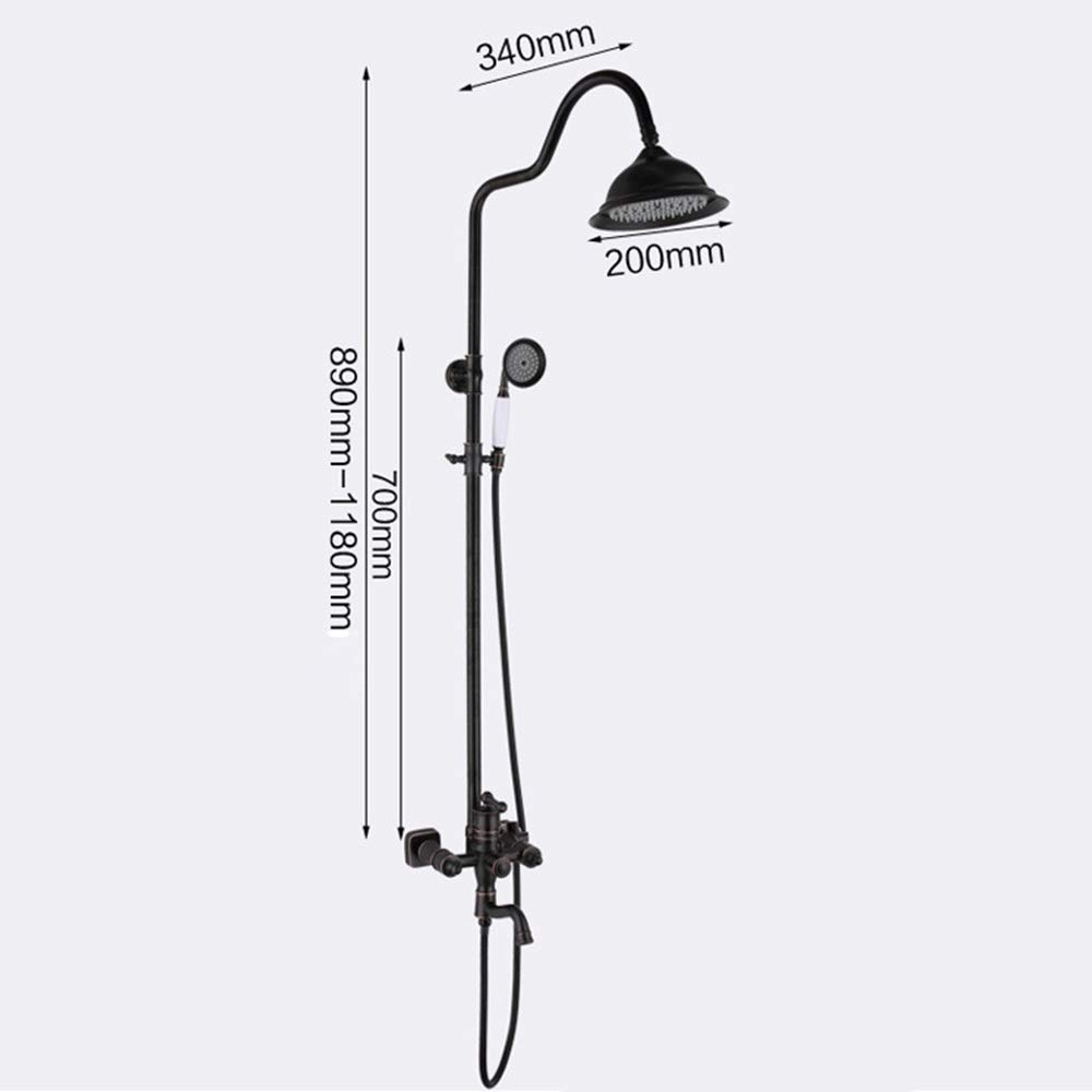 Vintage Brass Shower Faucet Set - 20cm Round Rainfall Shower Head with 3 Spray Modes (Hot/Cold Water) - Black Matte Finish for Bathroom & Spa Relaxation