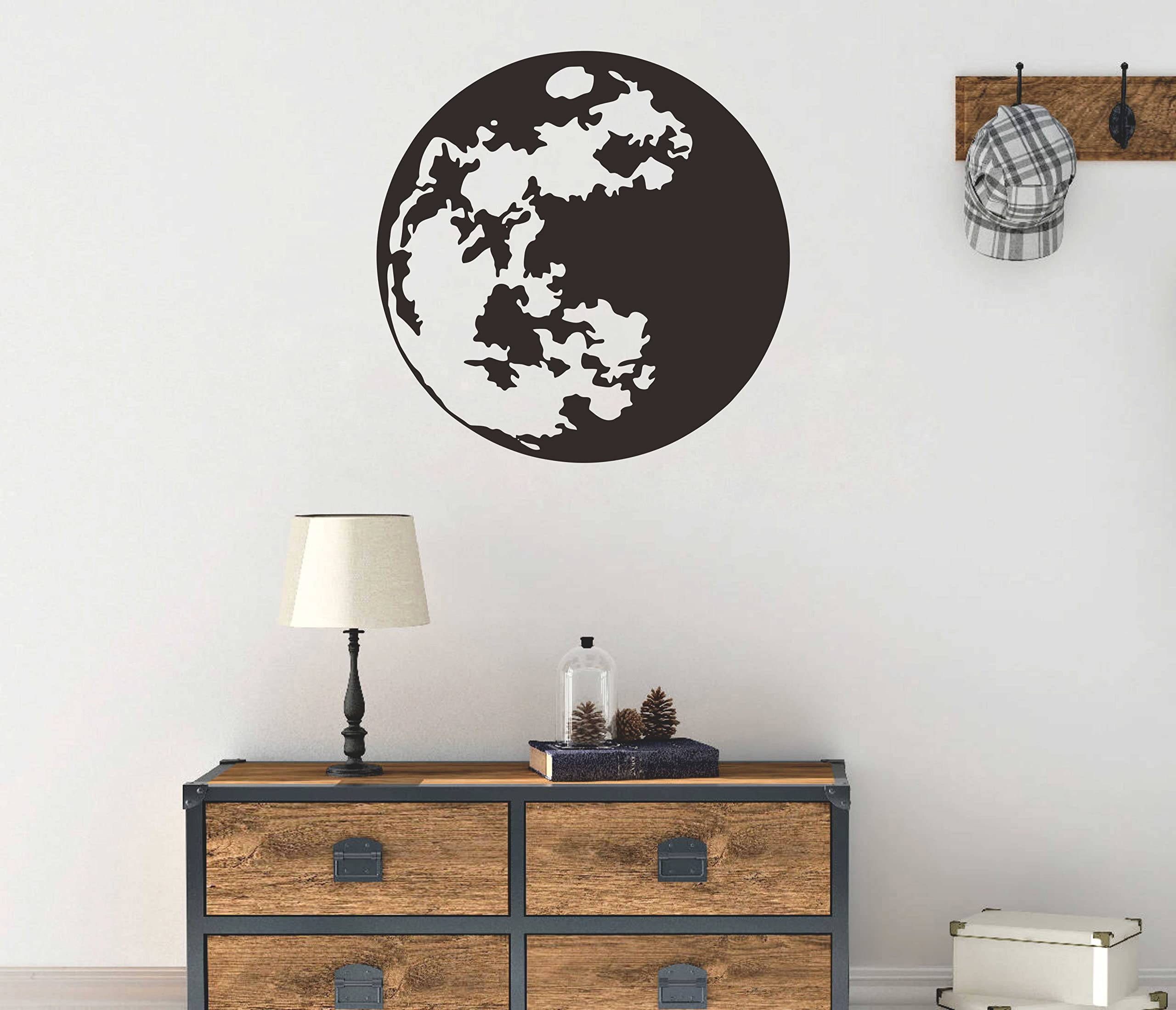ZzMY Full Moon Wall Decal - Space Themed Vinyl Stickers for Bedroom, Nursery & Kids Room - Celestial Moon Decor in Black - Perfect for Space Theme Parties & Baby Shower Decorations