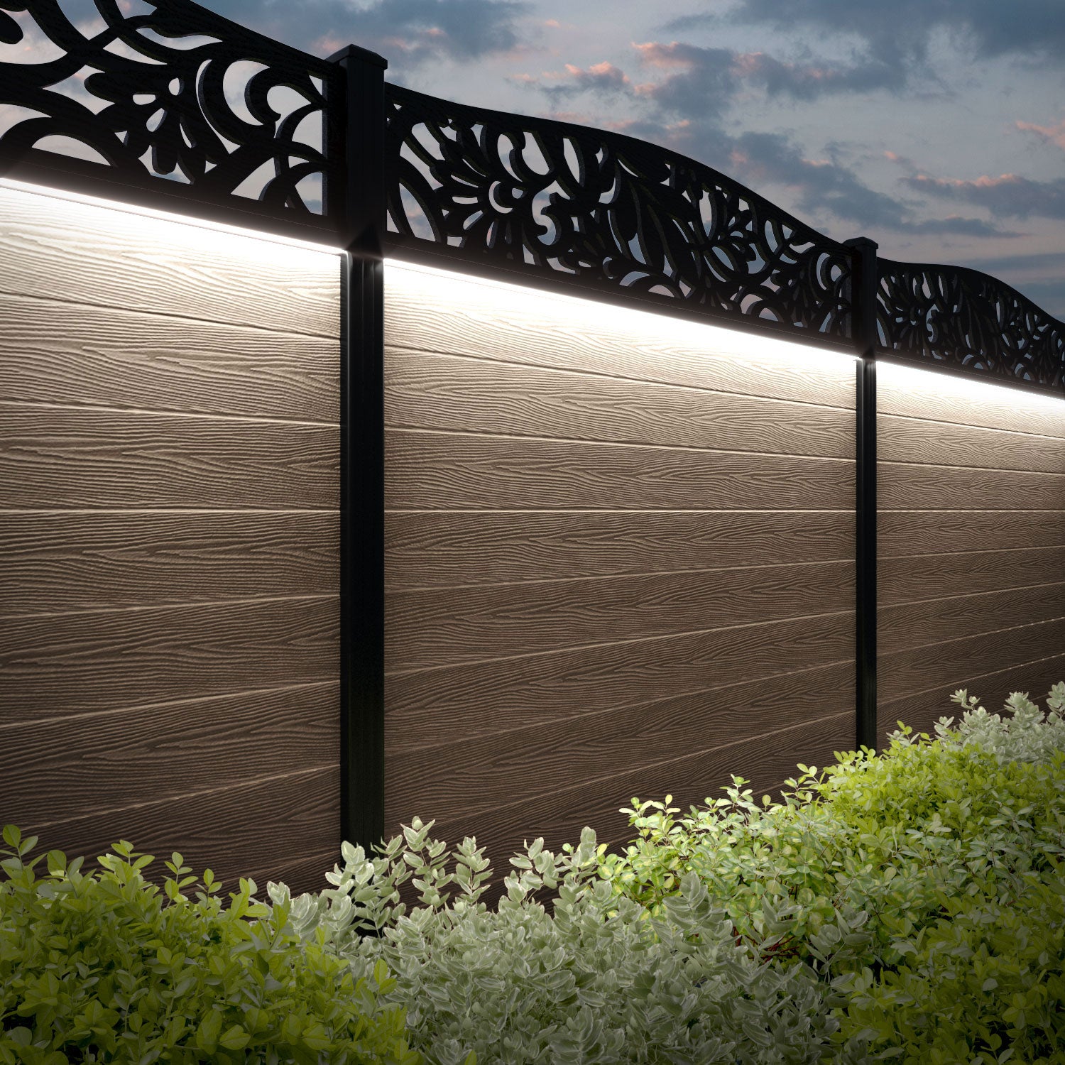 Premium Teak Classic Heritage Curved Top Fence Panel with Aluminum Posts - Elegant Garden & Backyard Privacy Fencing Solution