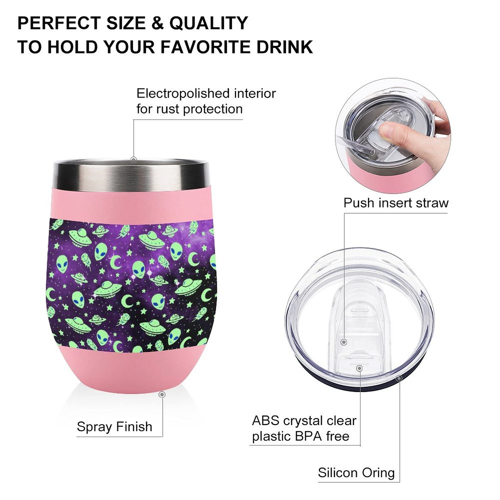Galaxy Alien Vacuum Insulated Wine Tumbler - Stainless Steel Travel Cup for Coffee & Wine On-the-Go