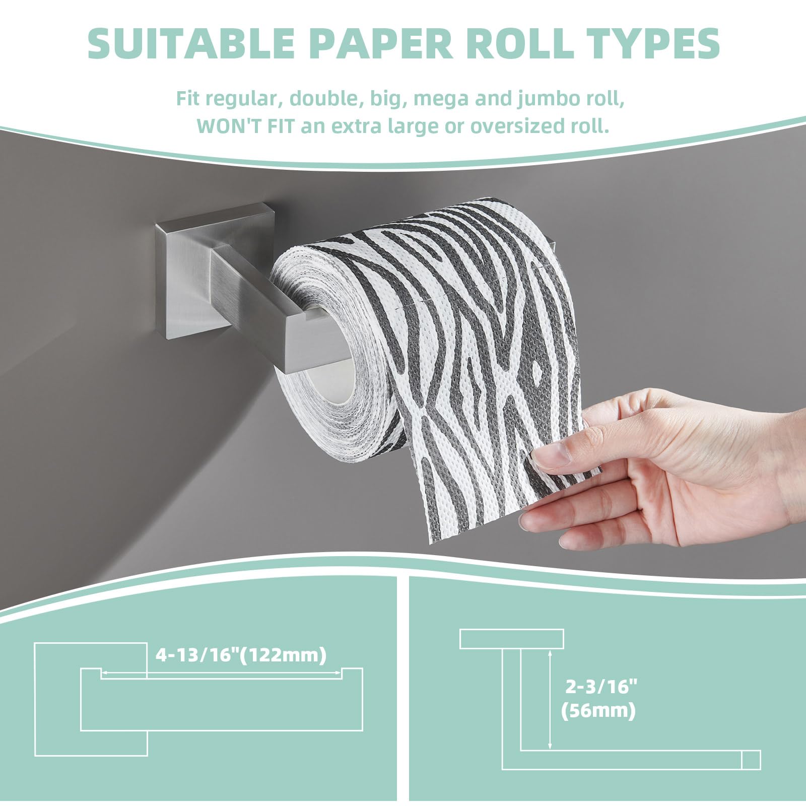 Suyar Brushed Nickel 4-Piece Bathroom Hardware Set - 304 Stainless Steel Robe Hook, Toilet Paper Holder, Towel Holder & Towel Bar - Wall Mounted Bathroom Accessories for Modern Home Decor & Spa-Like Experience