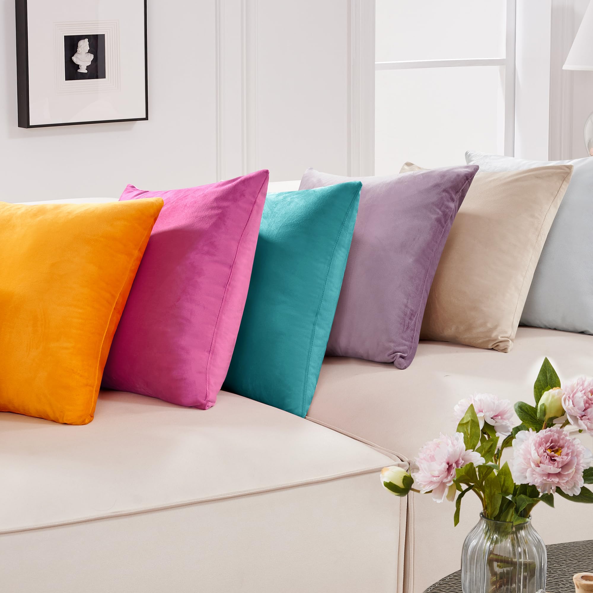 Deconovo 2 Pack Velvet Throw Pillow Covers 22x22 Inches - Super Soft Plush Cushion Covers for Sofa, Couch, Bed - Turquoise Blue Decorative Pillowcases for Living Room, Bedroom, Dorm Decor