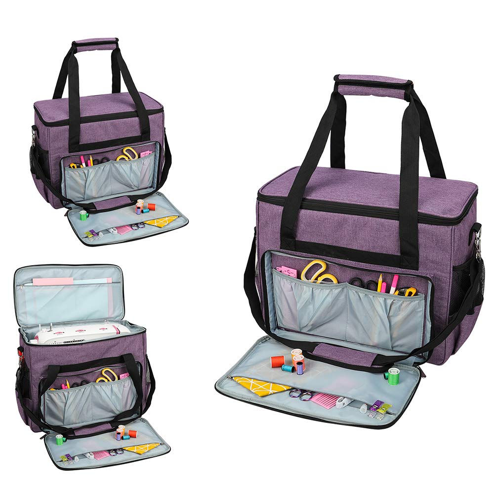 Lustar Portable Sewing Machine Carrying Case with Compartment Pockets & Shoulder Strap - Durable Storage Tote Bag for Most Sewing Machines (Blue) - Perfect for Travel, Classes & Home Sewing Projects