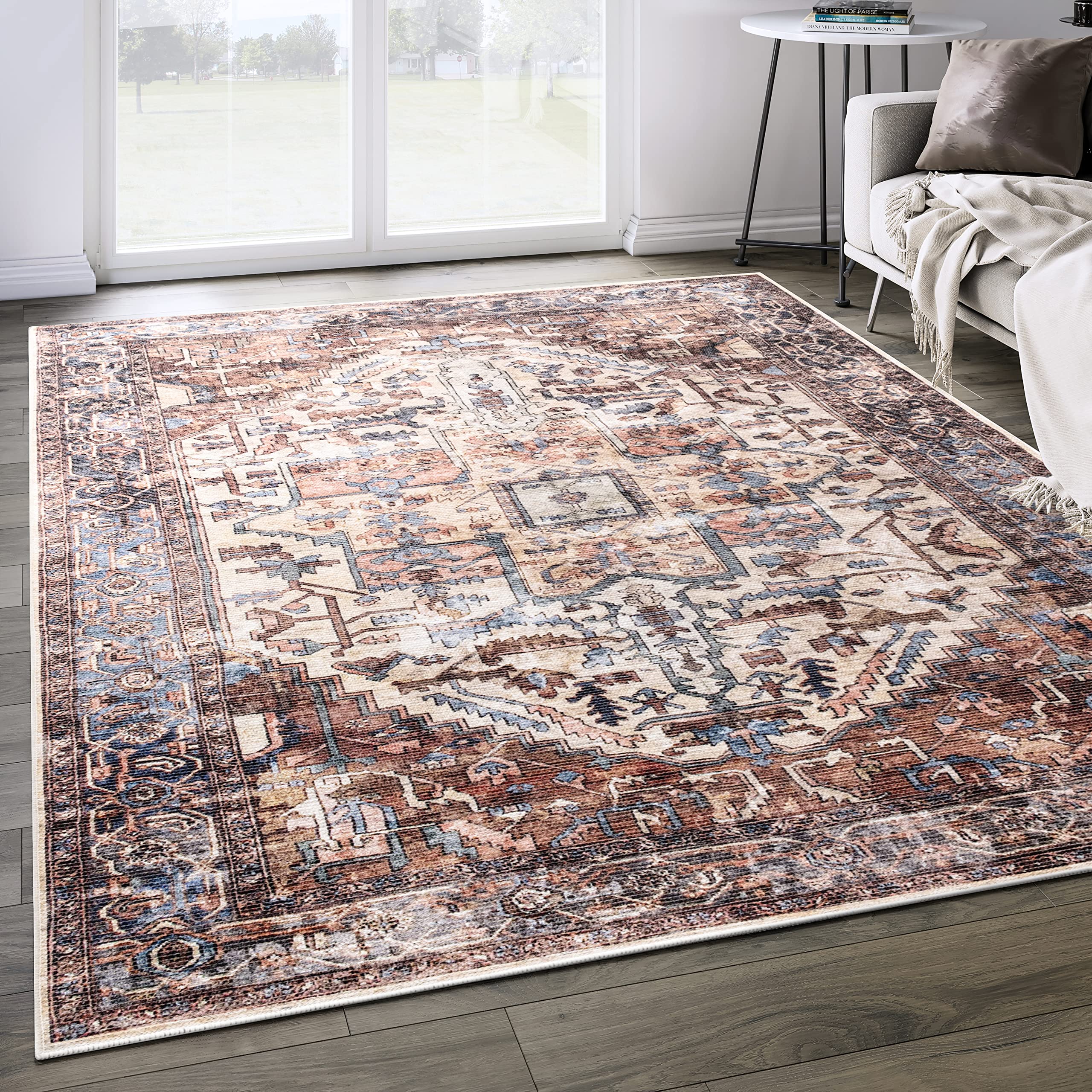 Abani 8' x 10' Vintage Medallion Rectangular Area Rug - Machine Washable, Stain Resistant & Non-Shedding - Terracotta Polypropylene Rug for Living Room, Bedroom & Dining Room