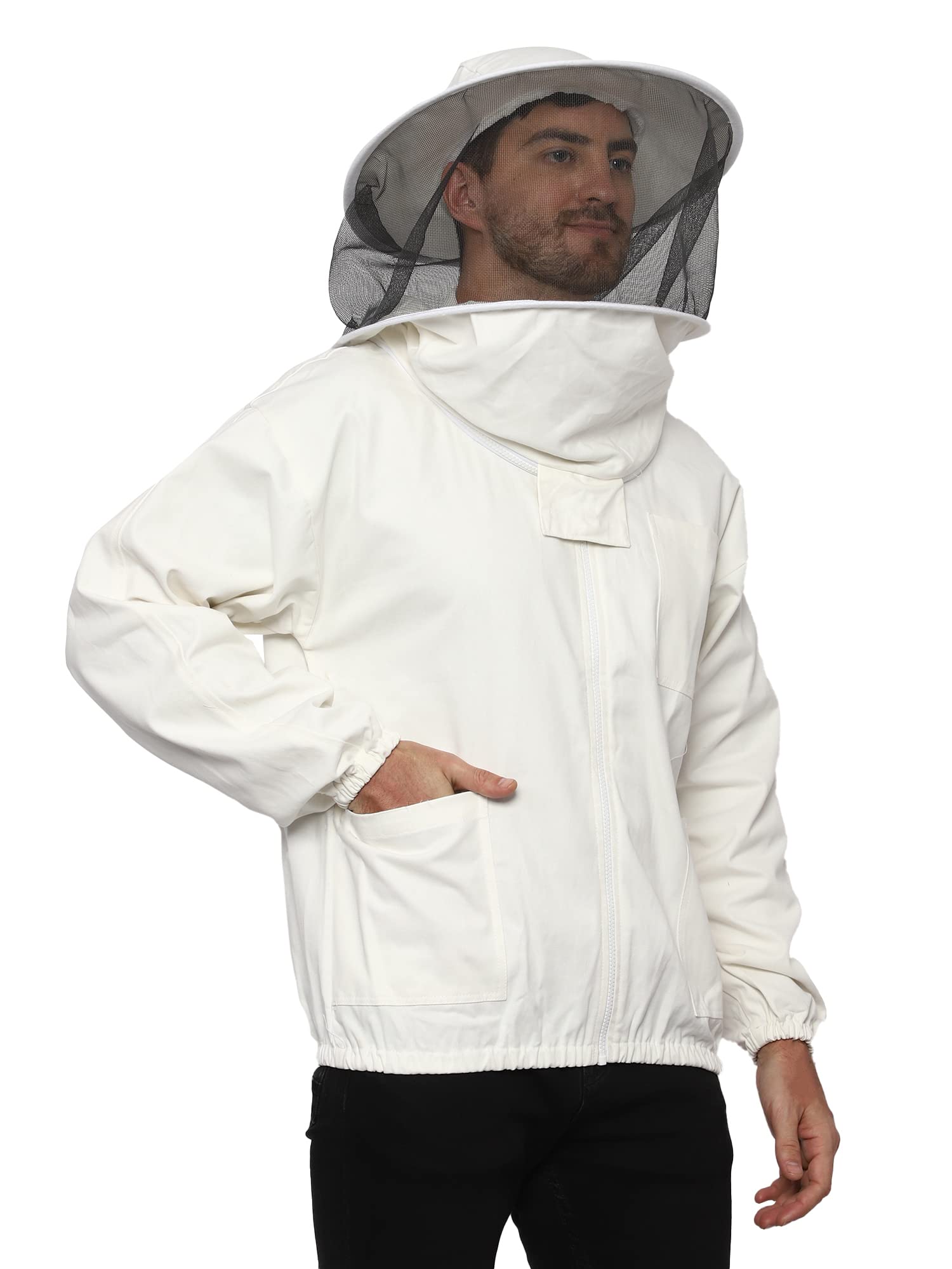 Stingless Beekeeping Jacket with Round Hood – 100% Cotton Beekeeper Suit – Best Bee Protection Wear with Zipper (8XL) – Ideal for Professional Beekeepers & Hobbyists