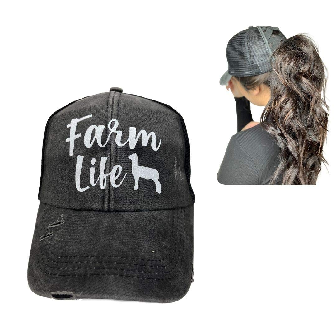 Livestock Animal Trucker Hats for Women - Adjustable Ponytail Baseball Cap for Stock Shows, Farm Life & Country Style | Perfect for Rodeo, Ranch Work & Outdoor Activities
