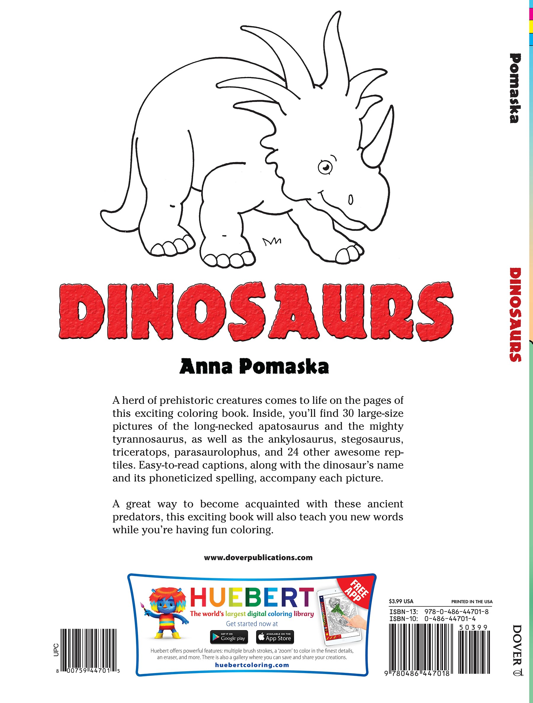 Dinosaurs Coloring Book for Kids & Adults - Dover Creative Relaxation & Stress Relief - Perfect for Home, School & Travel Activities