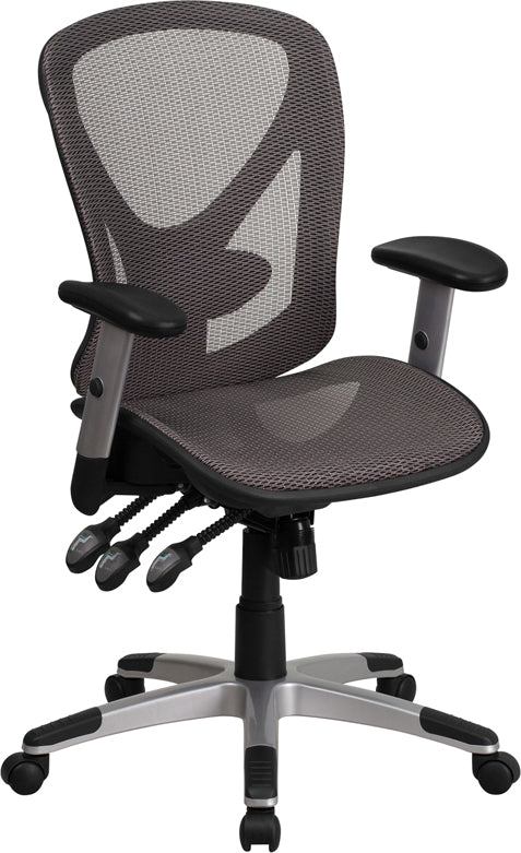 FLASH Sam Mid Back Transparent Gray Mesh Ergonomic Office Chair with Adjustable Arms - Breathable Executive Swivel Chair for Home & Office Workspace