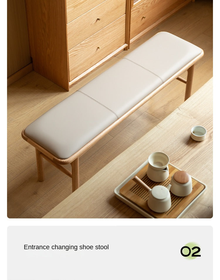Solid Oak Wood Modern Soft Tea Stool - Comfortable & Stylish Footrest Ottoman for Living Room, Bedroom, or Tea Ceremony