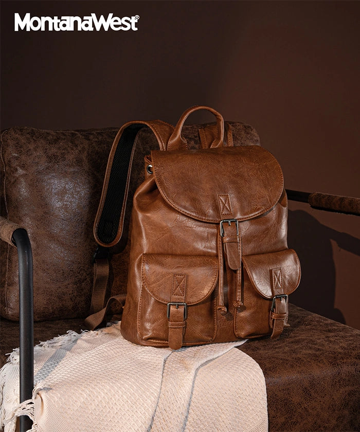 Montana West Buckle Backpack for Women - Stylish Leather Backpack Purse with Adjustable Straps - Perfect for Work, Travel & Everyday Use