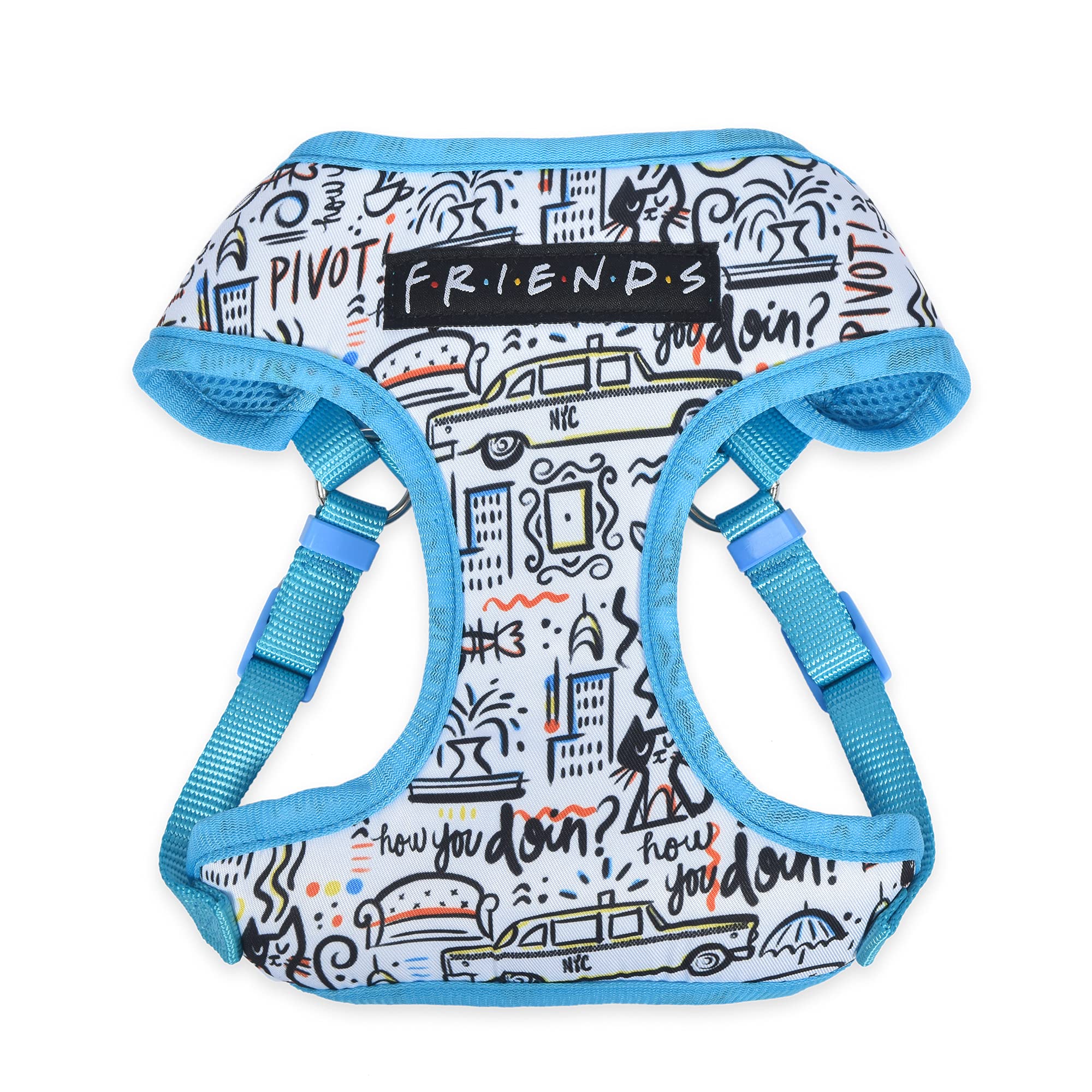 Small Dog Harness No Pull - City Doodle Blue Pet Vest with D-Ring | Adjustable Breathable Machine Washable Harness for Small Dogs (Size S) | Perfect for Walking, Training & Friends TV Show Fans