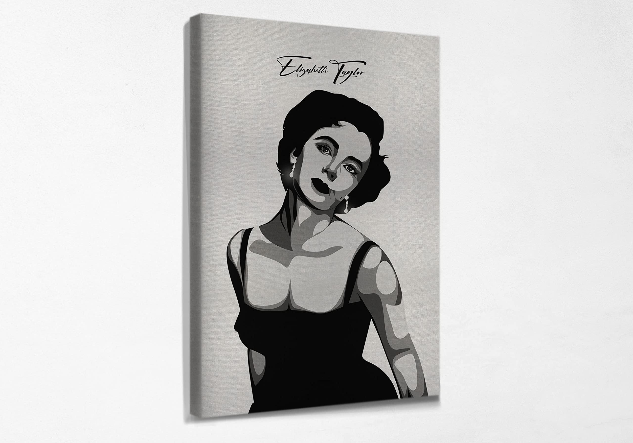 Elizabeth Taylor Wall Art Canvas Print - Framed Ready to Hang, 24x36 Inches - Vintage Celebrity Home Decor for Living Room, Bedroom, Kitchen & Office (Perfect Gift for Art Lovers)