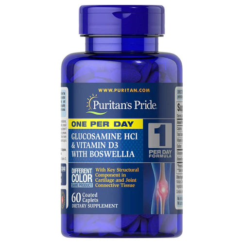 Puritan's Pride Glucosamine HCl & Vitamin D3 with Boswellia Caplets - 60 Count | Joint Support Supplement for Mobility & Flexibility | Supports Healthy Cartilage & Bone Strength - Ideal for Active Lifestyles & Aging Adults