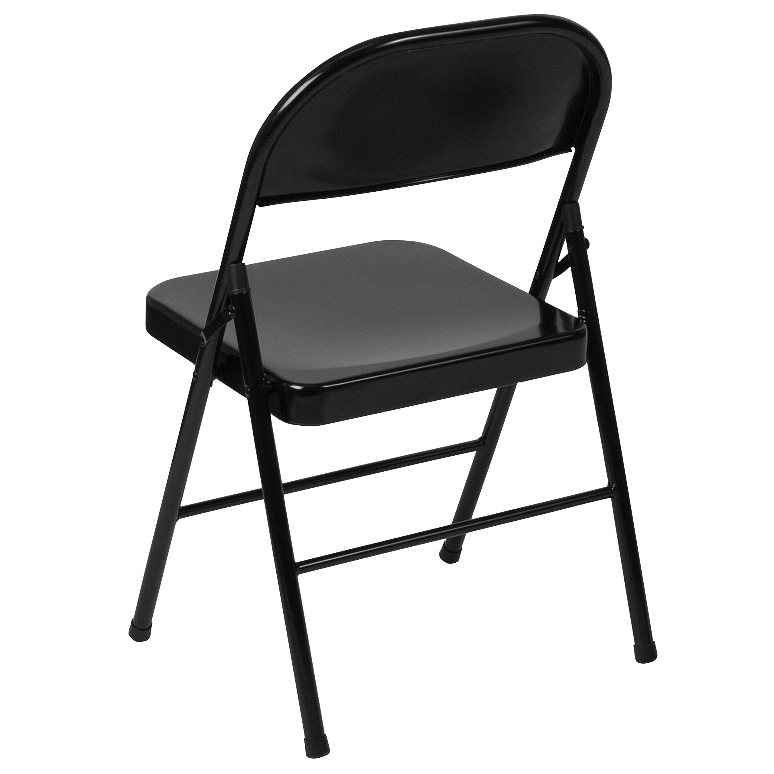 2 Pack Heavy Duty Black Metal Folding Chairs with Double Bracing - Sturdy & Portable for Outdoor Events, Parties, Camping, and Home Use