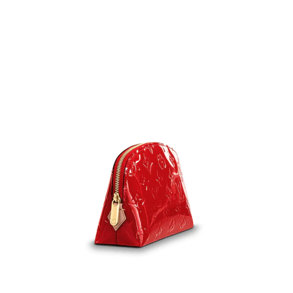 Authentic LV Monogram Vernis Leather Cosmetic Pouch in Cherry Red - Luxury Makeup Bag for Travel & Everyday Use