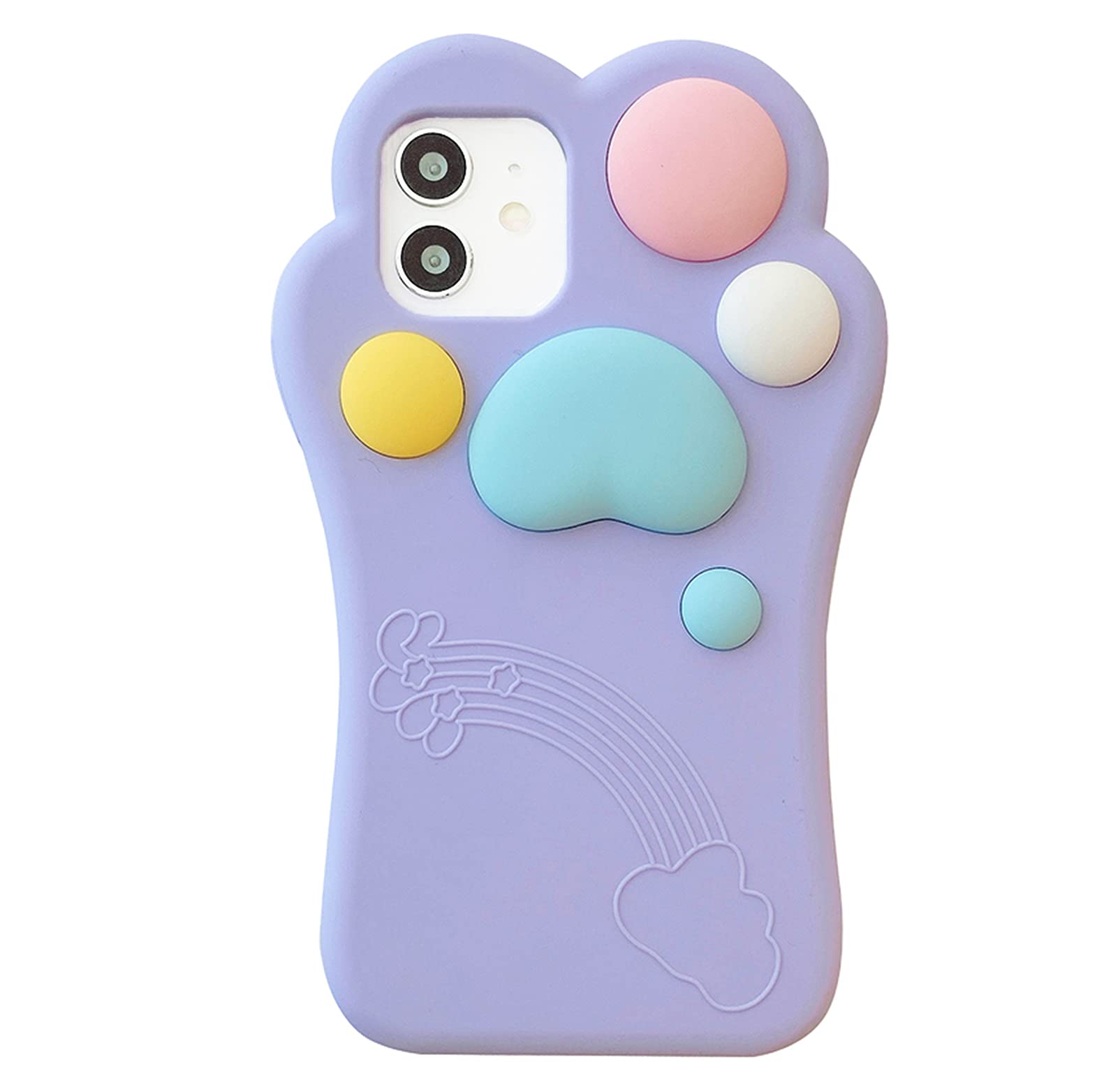UnnFiko Cartoon Push Pop Bubble Fidget Phone Case for iPhone 7 Plus & 8 Plus - Soft Silicone Stress Relief Cover with Cat Paw Design (Purple) - Perfect for Anxiety Relief, Focus & Fun at School, Work or Home