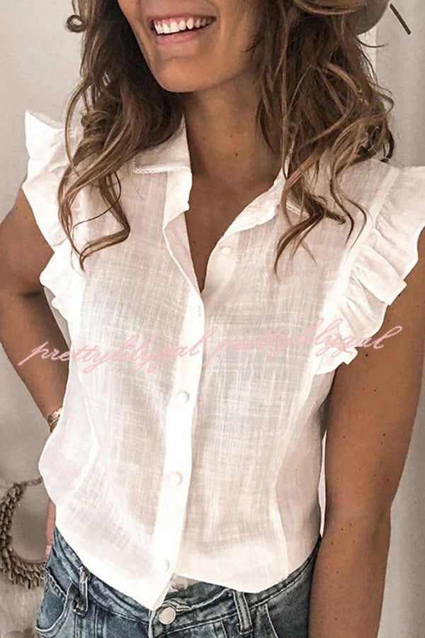 Stylish Solid Color Short Sleeve Ruffle Button Front Shirt for Women - Perfect for Casual Outings, Office Wear & Summer Fashion