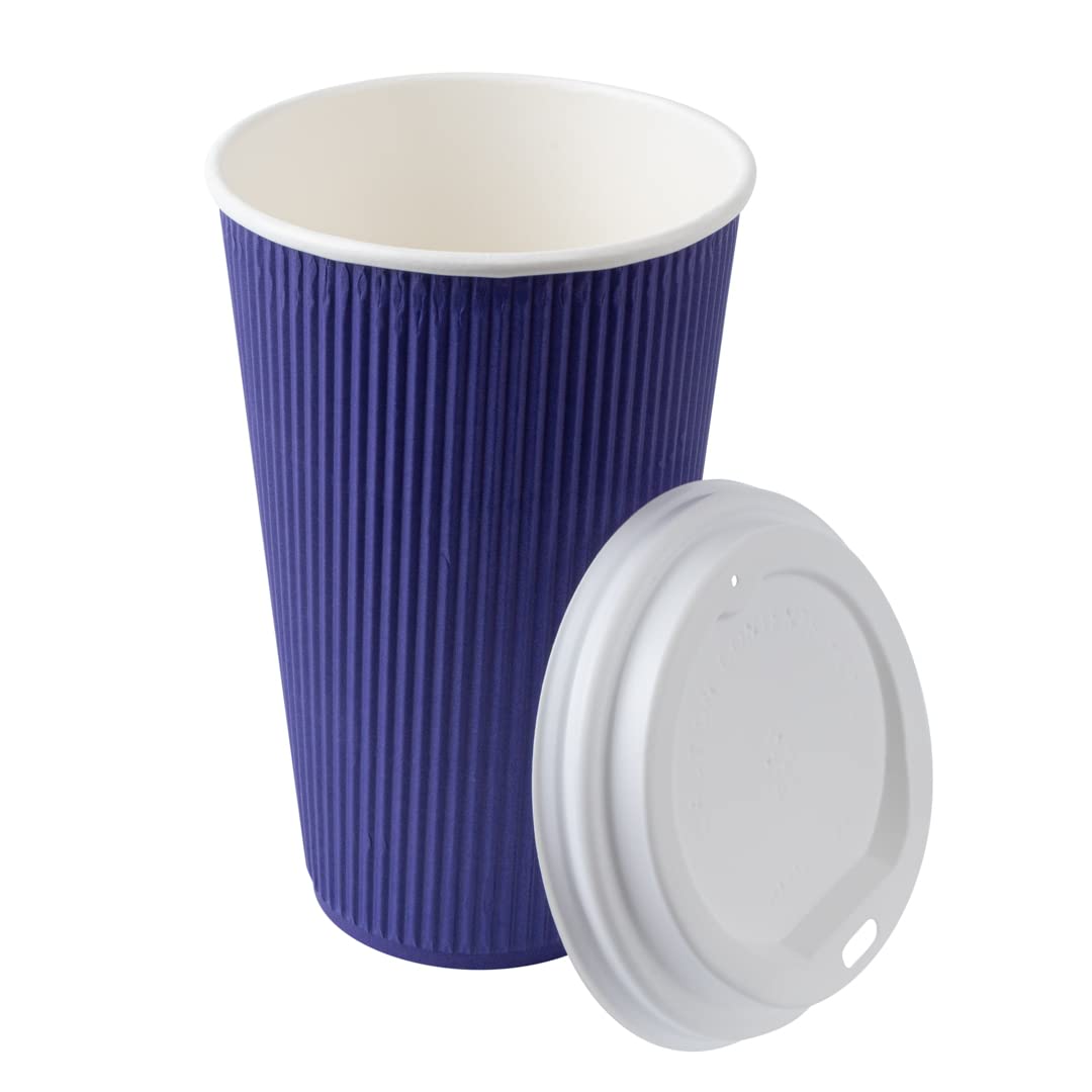 16oz Insulated Coffee Cups with Lids - 20 Pack Leakproof Ripple Wall Hot Cups | Royal Purple Disposable Paper Cups for Coffee, Tea, Hot Cocoa & Lattes | Perfect for Cafes, Offices & Home Use