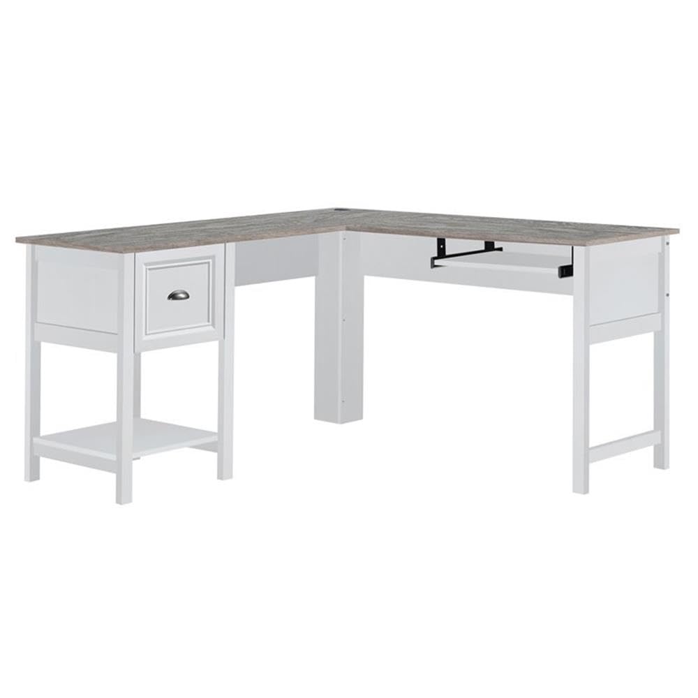 Saint Birch Ansel L-Shaped Transitional Wood Corner Desk in White - Home Office Workstation for Small Spaces, Gaming & Study Desk with Ergonomic Design