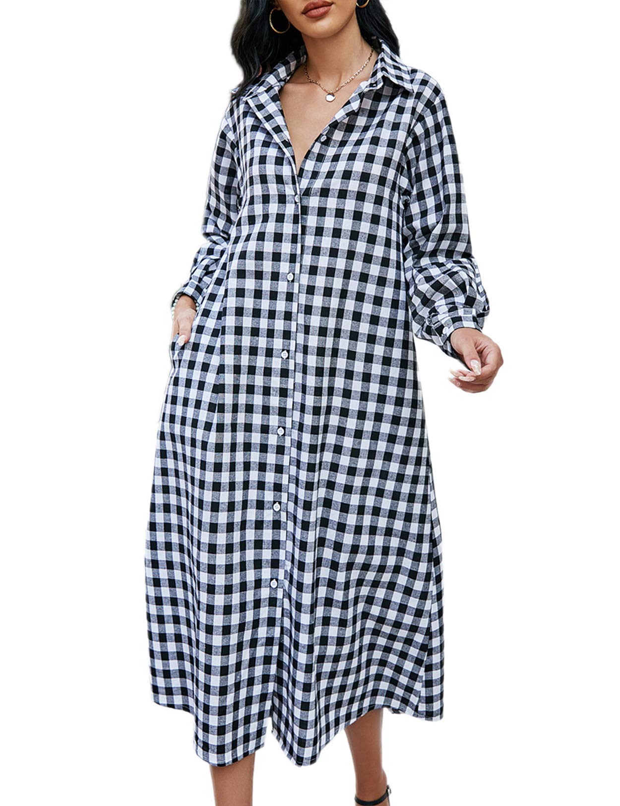 Sopliagon Women's Cotton Linen Shirt Dress - Casual Loose Fit Long Maxi Dress for Summer, Beach, Travel & Everyday Wear
