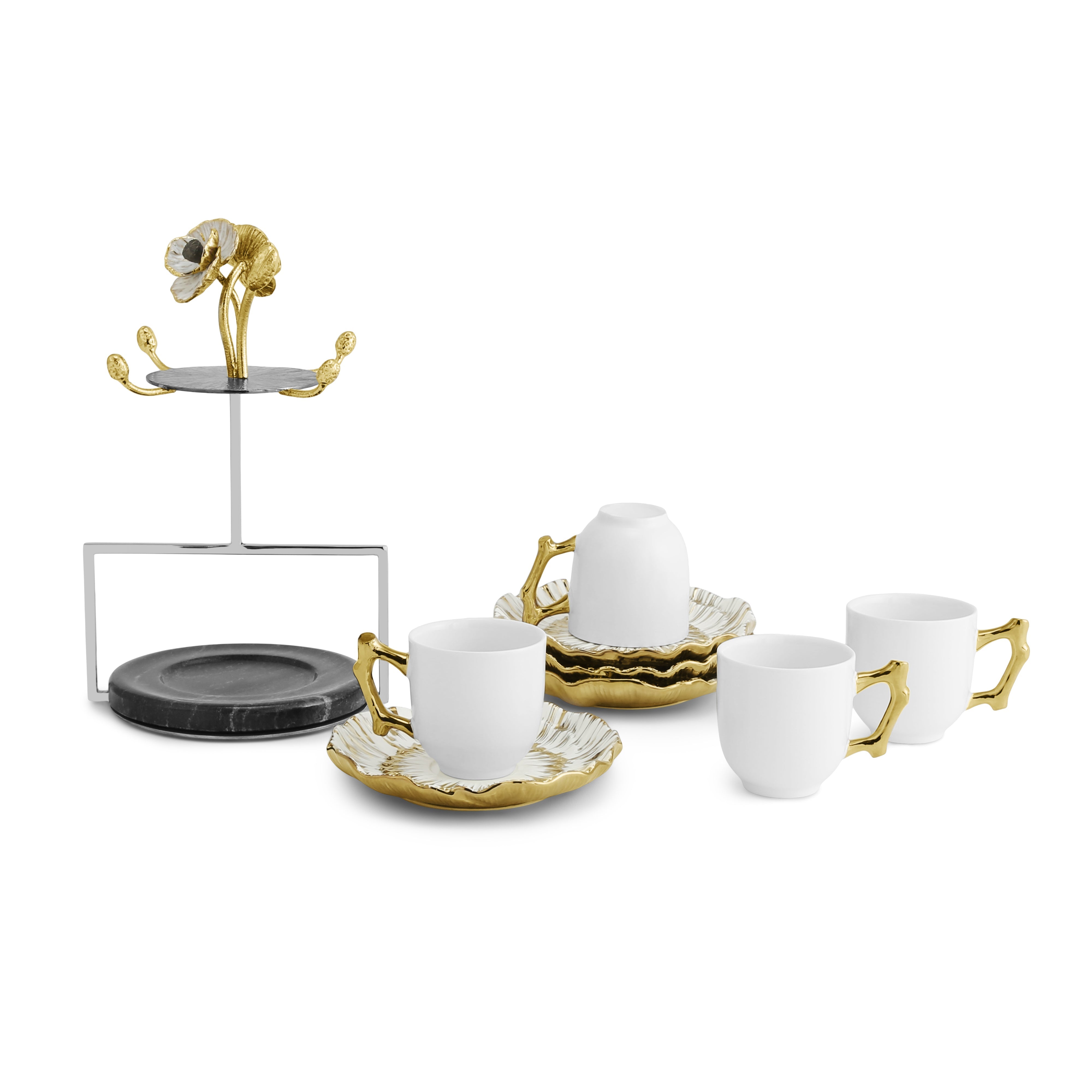 Anemone Demitasse Set - Elegant Floral Espresso Cups and Saucers for Coffee Lovers | Perfect for Home, Cafe & Gift Giving