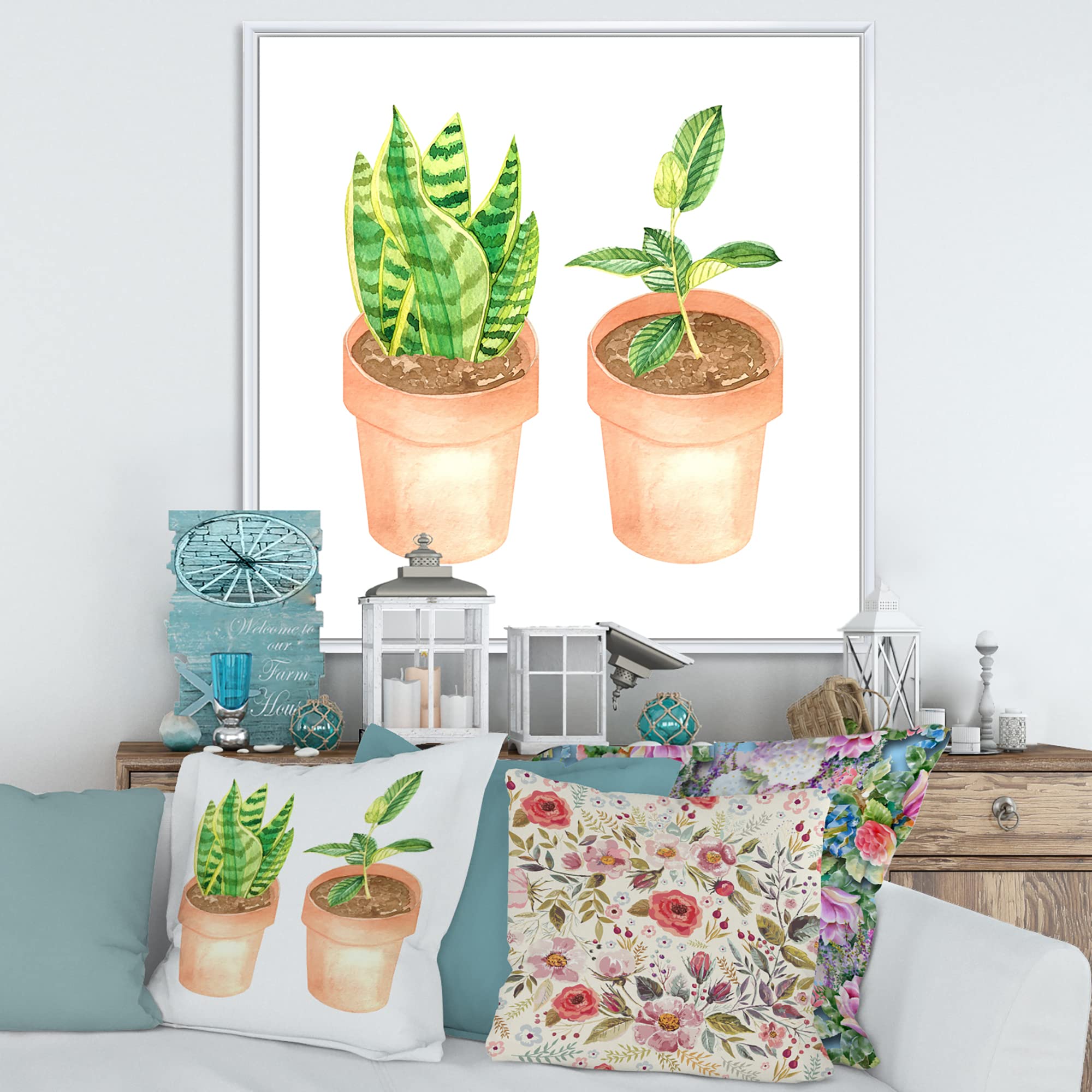 DesignQ Sansevieria & Ficus Indoor Plants - Traditional Framed Canvas Wall Art Print for Home Decor | Perfect for Living Room, Bedroom & Office