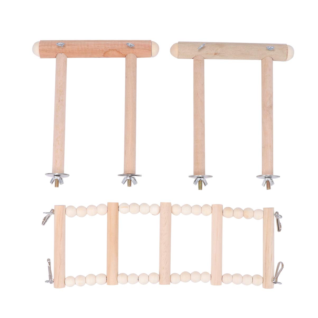 POPETPOP Wooden Bird Toys Set - Chewable Climbing Ladder, Swing & Standing Rack for Parrots, Budgies & Pet Birds | Durable Cage Accessories for Play & Exercise | Perfect for Small Birds' Mental Stimulation & Physical Activity