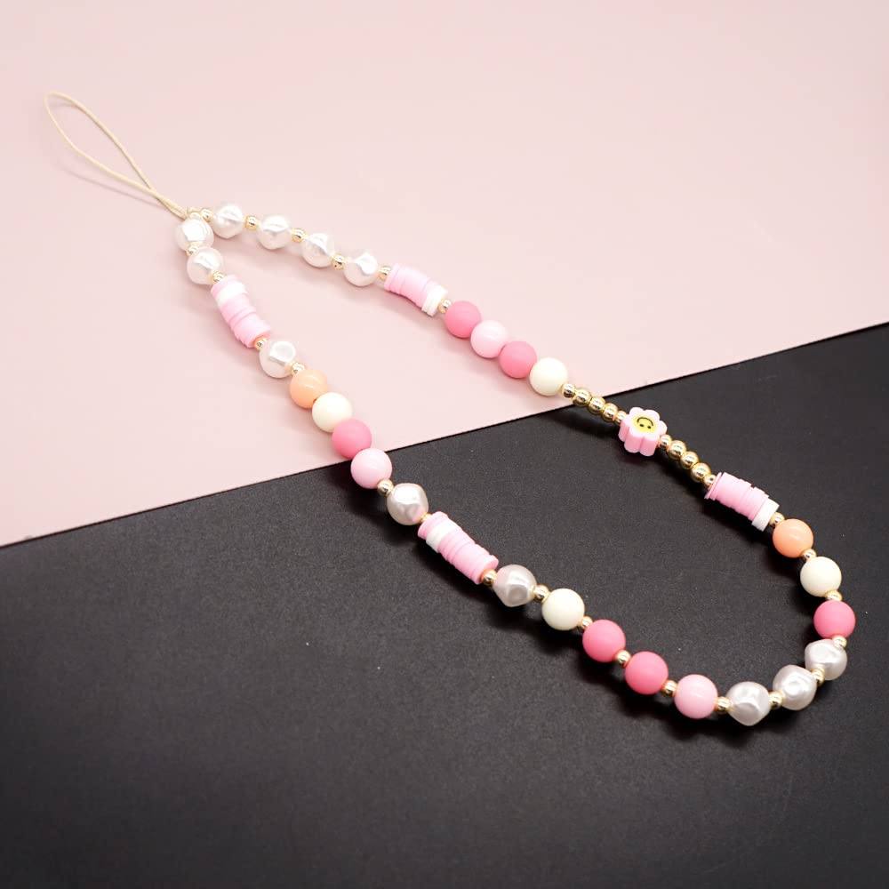 Cute Beaded Phone Lanyard Wrist Strap - Kawaii Smiley Face Rainbow Pearl Bracelet Keychain for Women | Anti-Lost Phone Accessory & Decoration | Perfect for Work, Travel, and Everyday Use