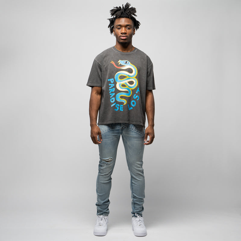 Alchemist Paradise Snake Print T-Shirt - Jet Black | Stylish Graphic Tee for Men & Women | Perfect for Casual Wear, Street Fashion & Outings