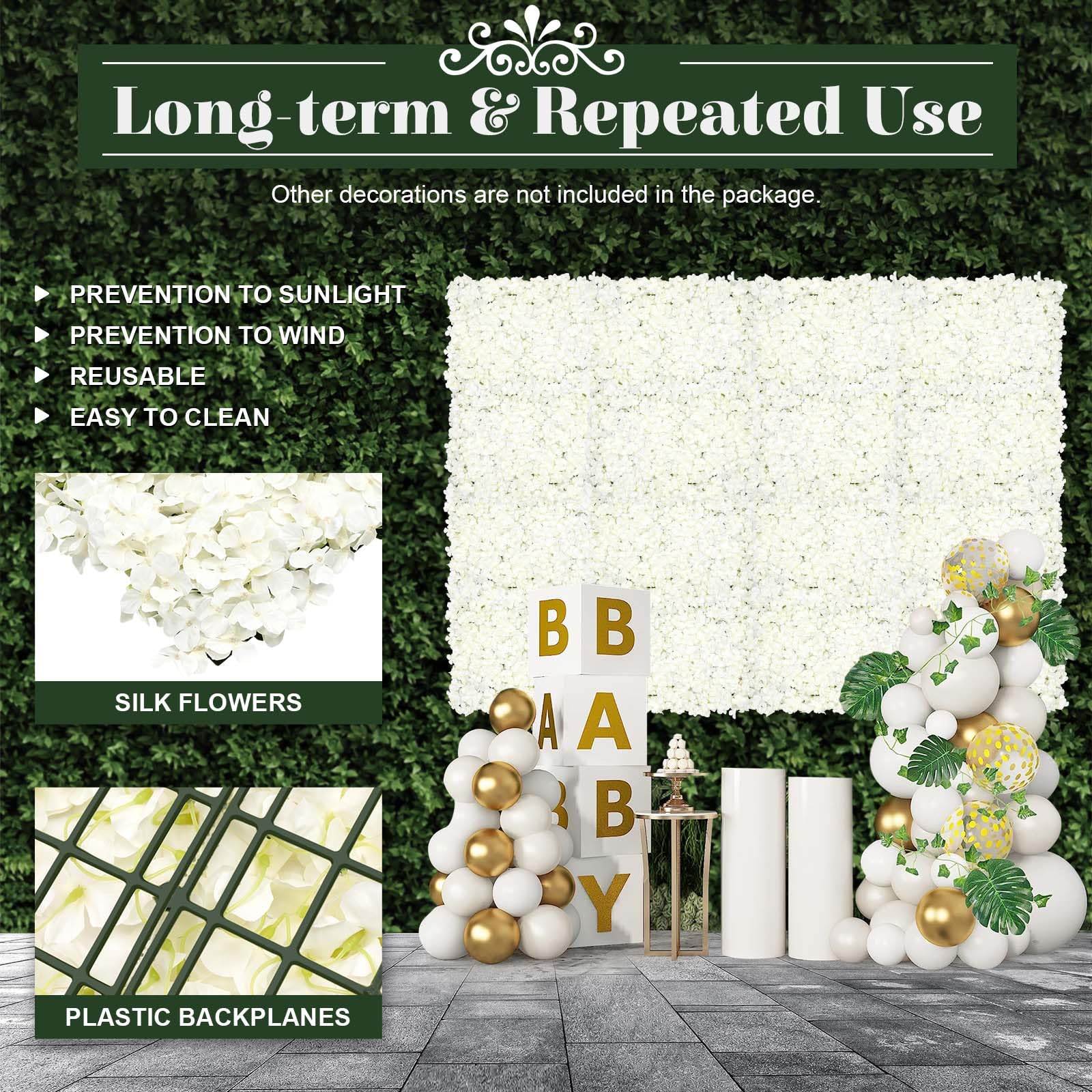 TBVECHI Artificial Flower Wall Panels - 20 Pack White Flower Backdrop Decor for Wedding, Party, Photo Booth - 60x40cm/24''x16'' - Home & Event Decoration - Perfect for Indoor & Outdoor Events, Baby Showers, Bridal Showers, and Birthday Parties
