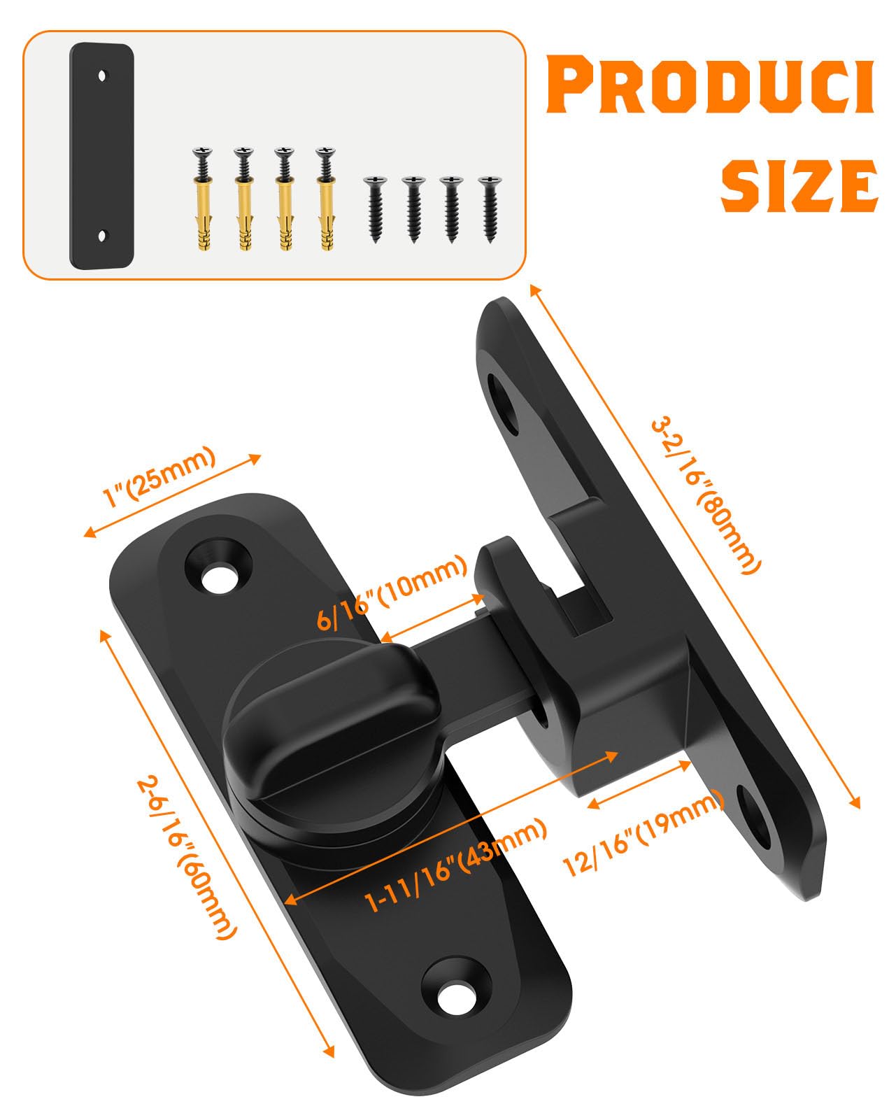 90/180 Degree Barn Door Lock - Small Flip Gate Latch Hardware for Sliding Doors - Secure Cabinet, Bathroom & Garden Doors (Black, 1Pc) - Perfect for Home, Office & Outdoor Use