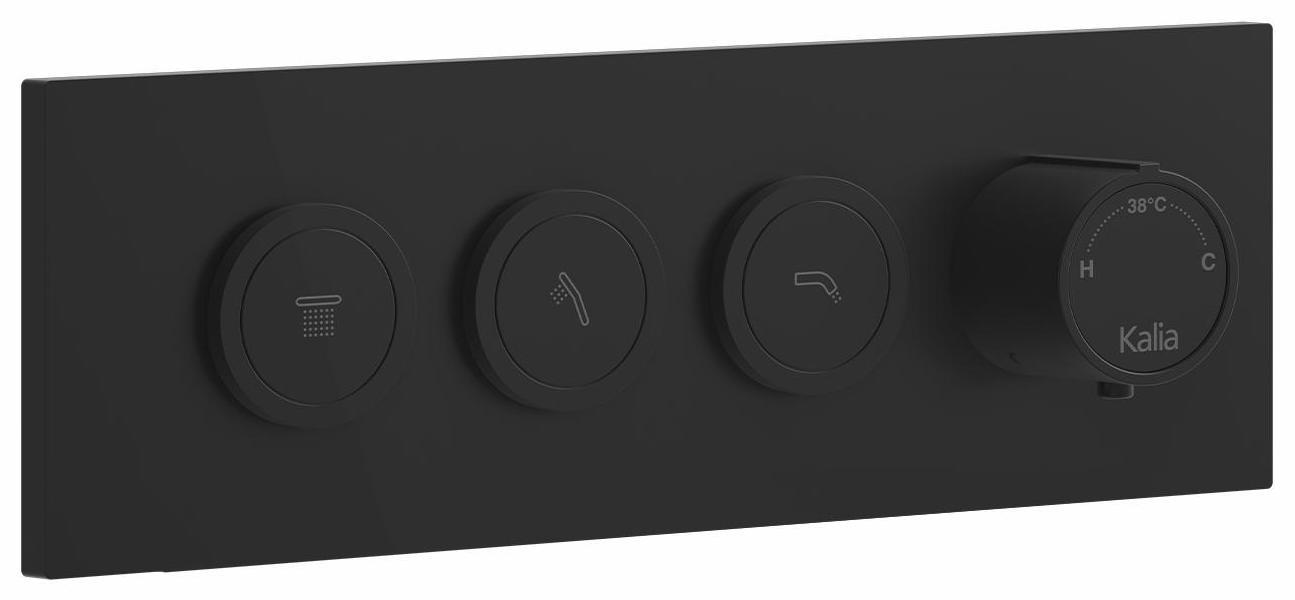 3-Way Thermostatic Valve Trim with Push Buttons - Matte Black (Model 106834-160) for Shower, Bathtub & Bathroom Fixtures | Durable & Stylish Kalia Design