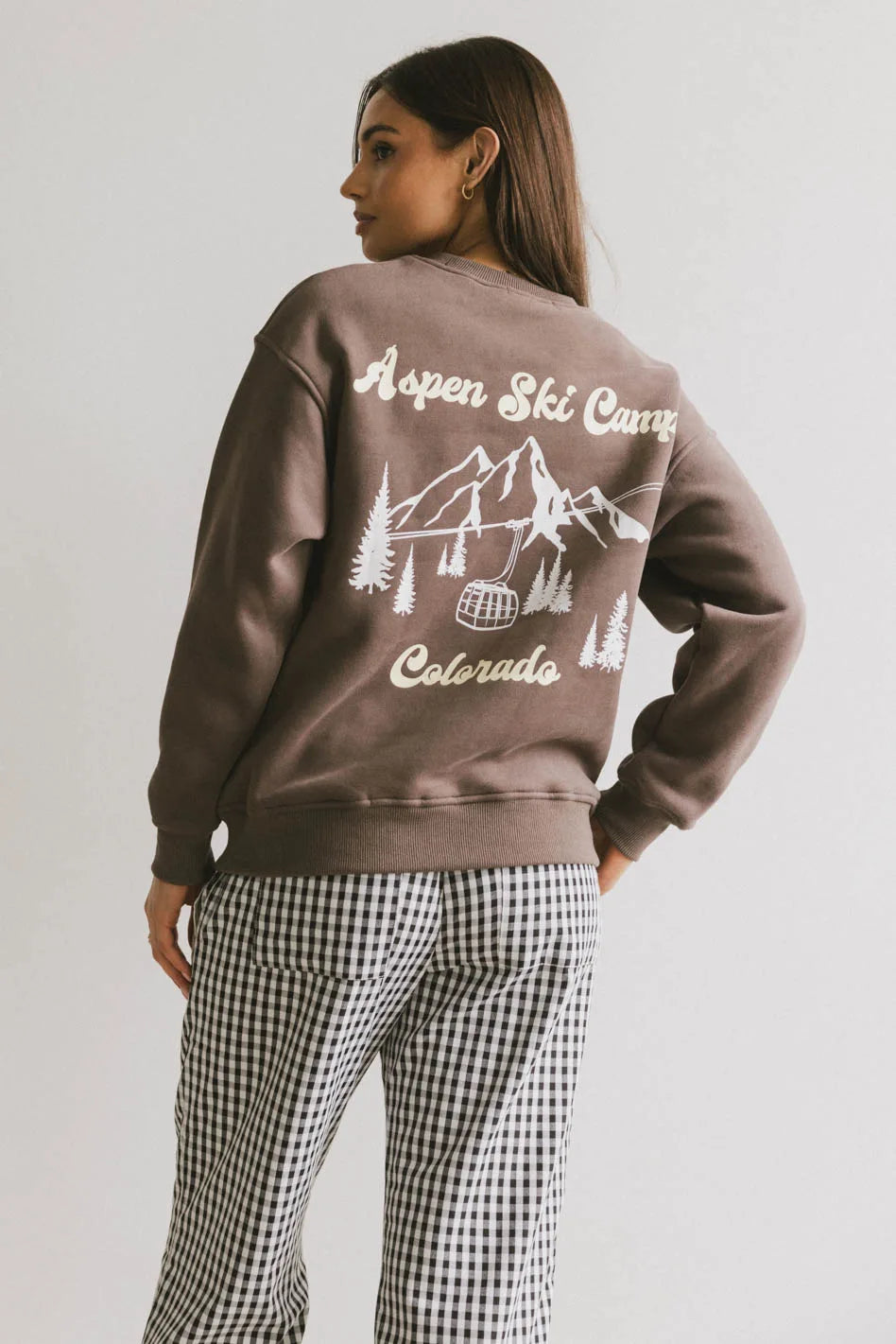 Aspen Ski Camp Brown Crewneck Sweatshirt - Cozy Winter Pullover for Skiing, Snowboarding & Casual Wear | Final Sale