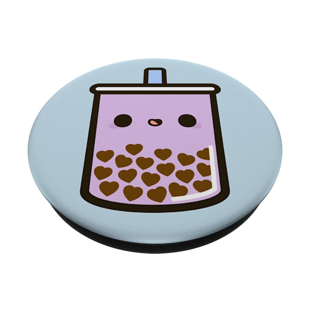 Happy Boba Tea Bubble Milk Tea Purple PopSockets Standard PopGrip - Swappable Phone Grip & Stand for Bubble Tea Lovers (Perfect for Phones, Tablets, and Daily Commute)