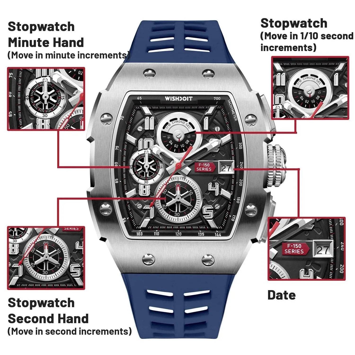 RACING F-150 Chronograph Watch for Men - 1/10 Second Precision Stopwatch, Waterproof Sports Watch - Perfect for Racing, Outdoor Adventures & Daily Wear