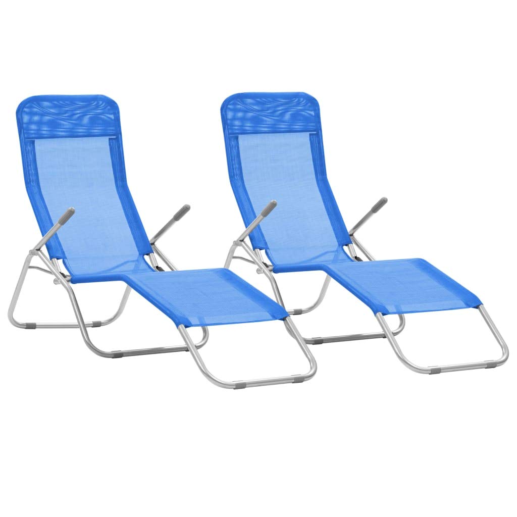 2 Pack Folding Reclining Adjustable Portable Chaise Lounge Chairs - Outdoor Patio Furniture with Wide Armrests & Sturdy Steel Frame - Perfect for Garden, Beach, Yard, Poolside Relaxation - Textilene Blue Fabric - Great for Sunbathing, Lounging & Outdoor Comfort