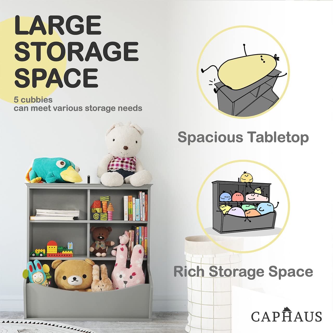 CAPHAUS Kids Toy Storage Organizer - 6 Bin Open Shelf Bookcase with Wheels, Multifunctional Bookshelf & Toy Organizer for Nursery, Playroom, Bedroom & Closet | Perfect for Organizing Toys, Books & Kids Room Decor