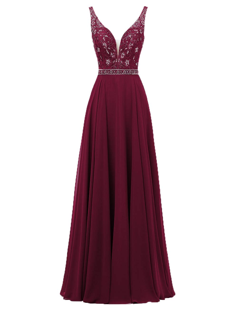 Elegant Long Chiffon Prom Dress with Beaded V-Neck & Sleeveless Design - Perfect for Evening Gala, Homecoming, and Formal Events