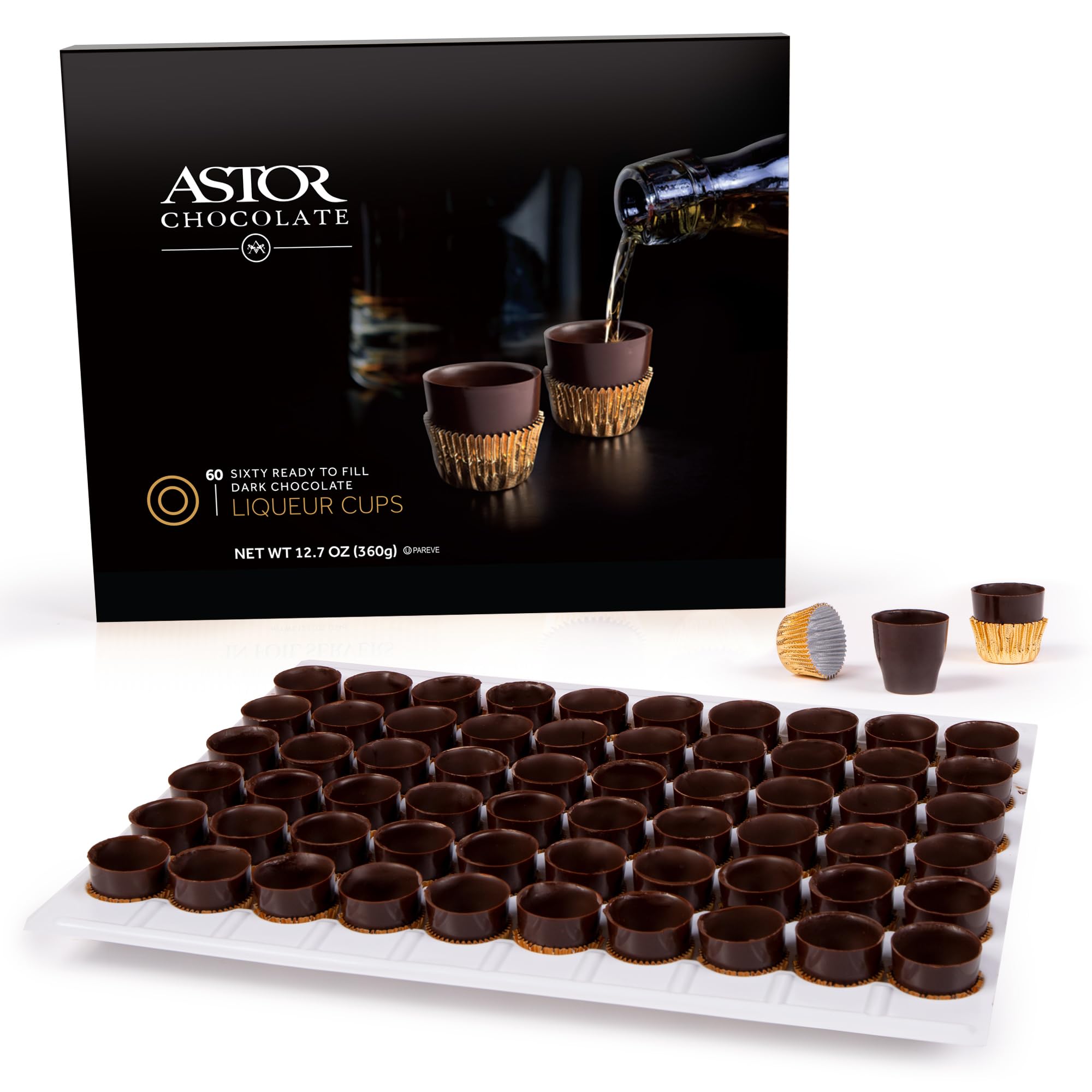 Dark Chocolate Liqueur Cups - 60 Mini Dessert Shells for Gifts & Parties