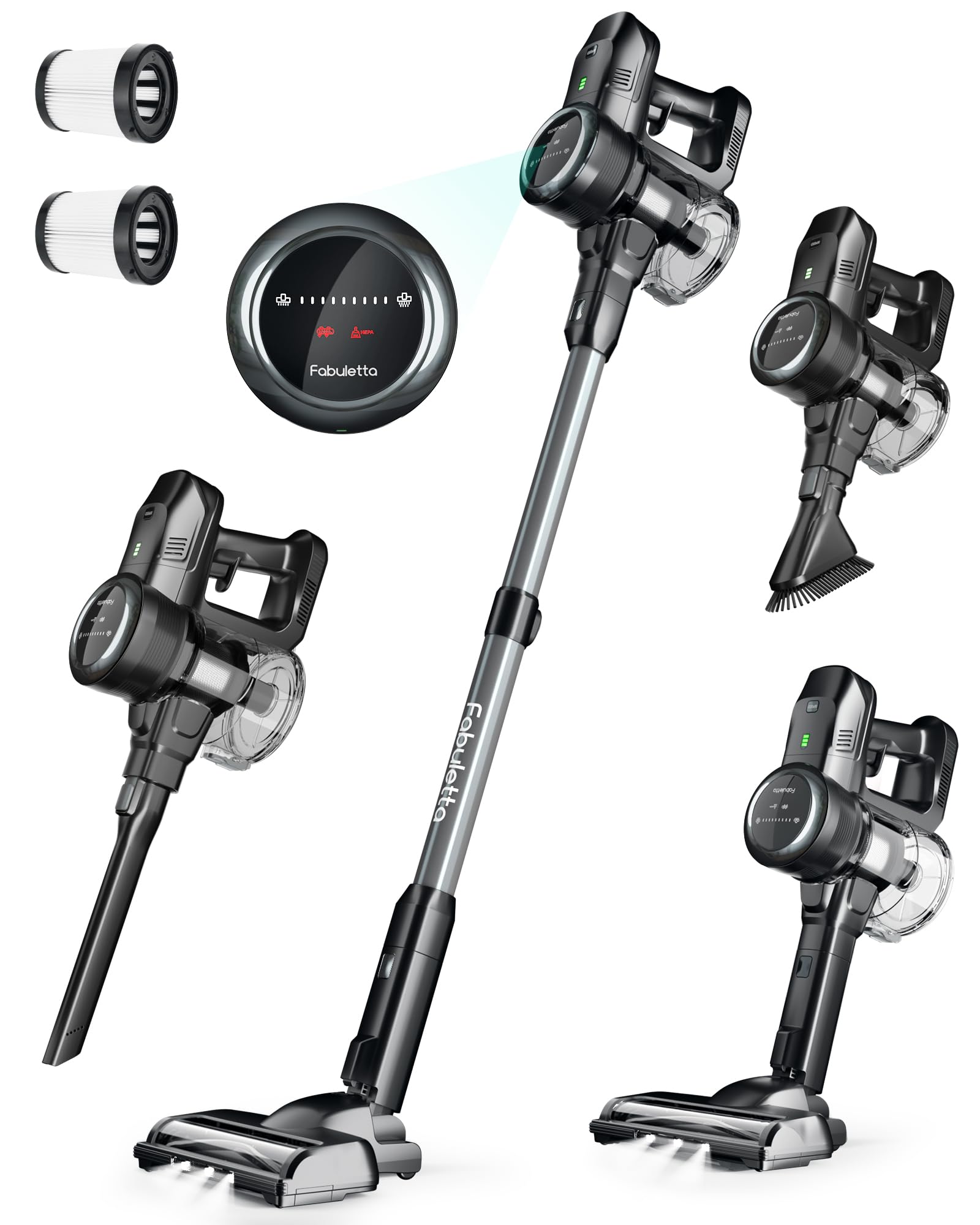FABULETTA Cordless Stick Vacuum Cleaner - 6-in-1 Lightweight with Brushless Motor, 50 Min Runtime & Detachable Battery - Powerful for Pet Hair, Hard Floors - Ideal for Home Cleaning, Quick Pickup, Car Interiors & Stairs