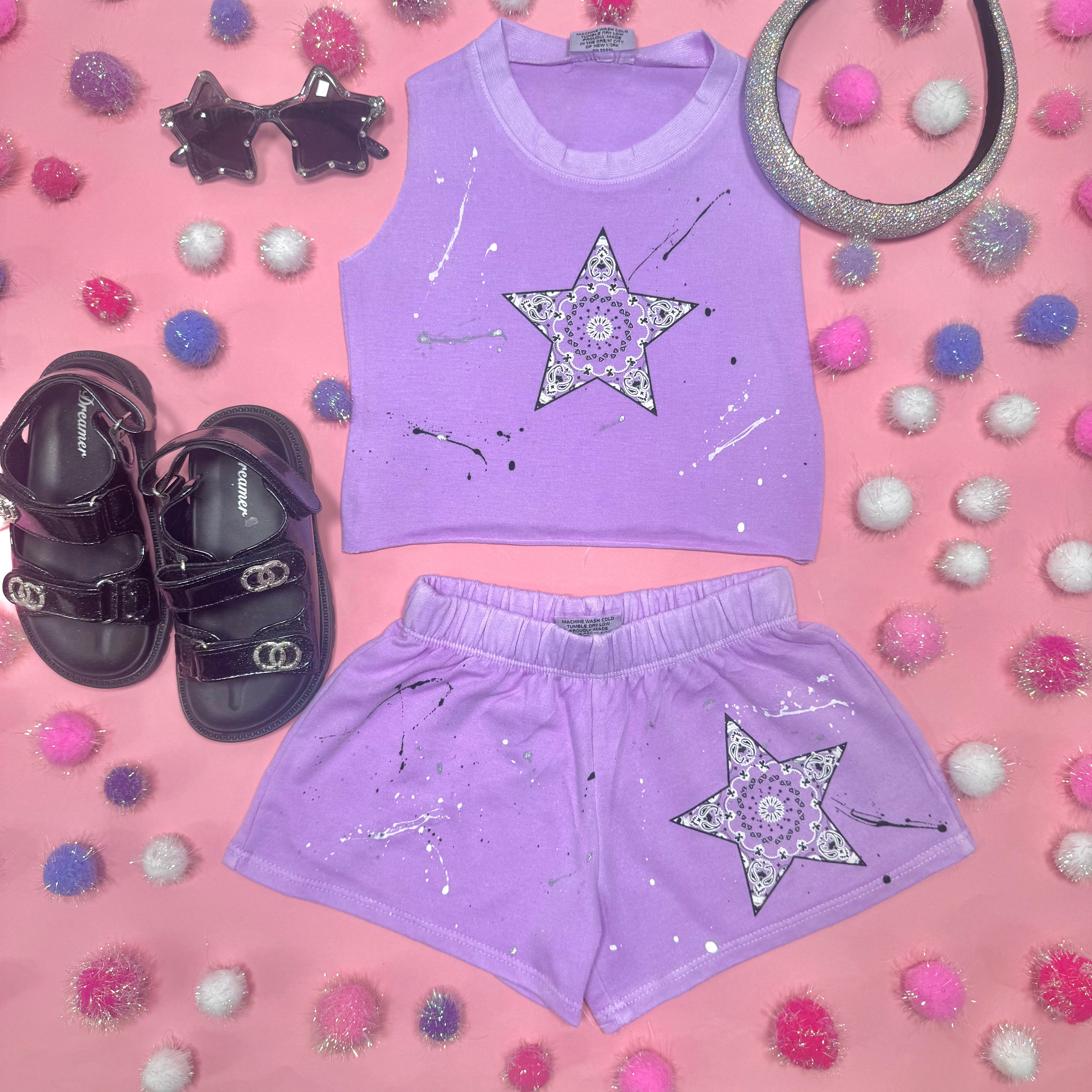 BANDANA STAR PAINT SPLATTER SHORTS - Trendy Printed Shorts for Women & Men | Perfect for Summer, Beach, Music Festivals & Casual Outfits