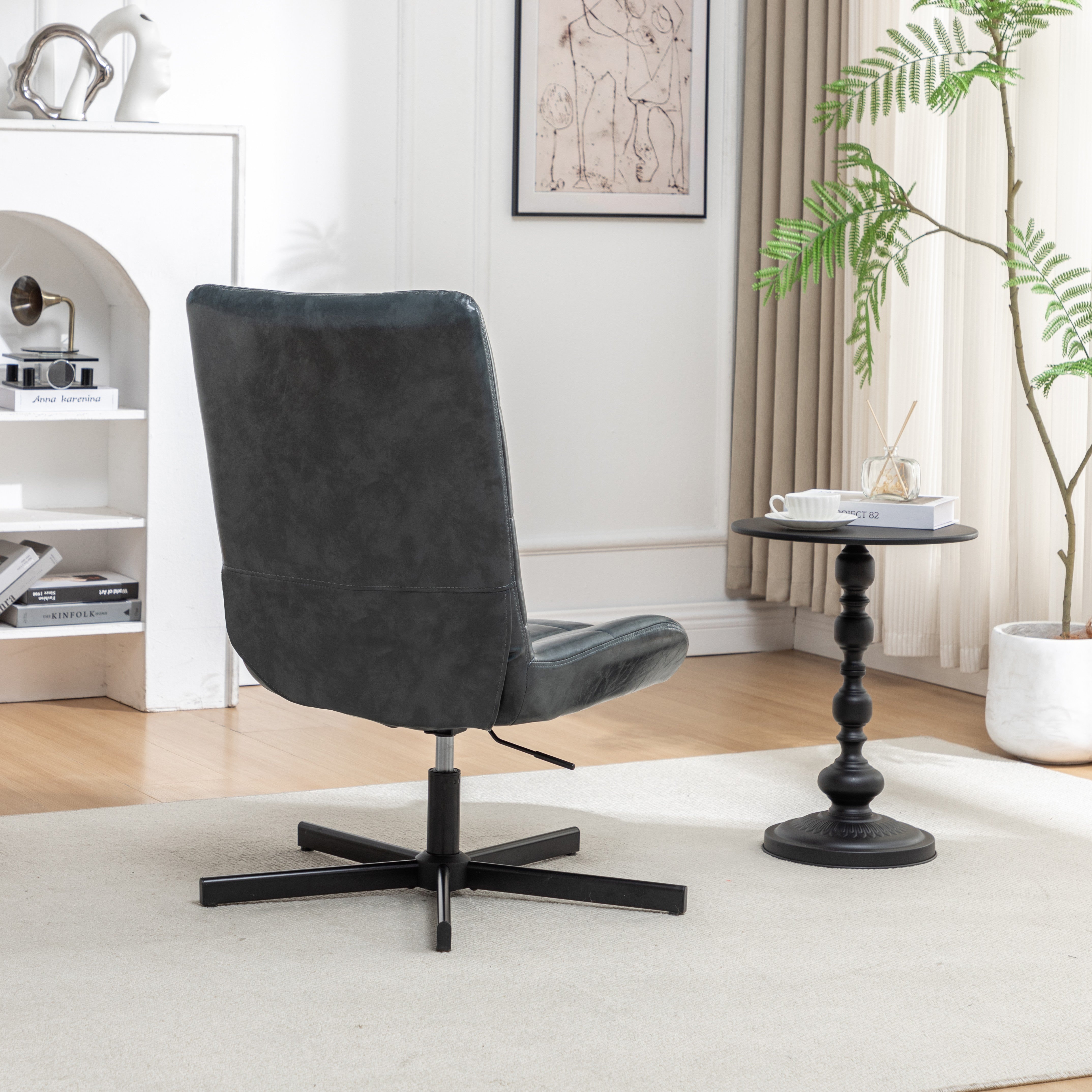 Roundhill Furniture Arlena Faux Leather Tufted Swivel Accent Chair - Modern Living Room Lounge Chair for Home Office, Reading Nook & Bedroom Decor