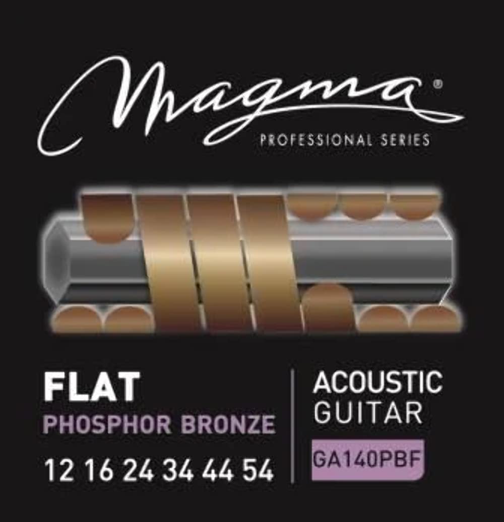 Magma Light Acoustic Guitar Strings 12-54 Gauge Flat Phosphor Bronze Wound - Premium Acoustic Guitar String Set (.012