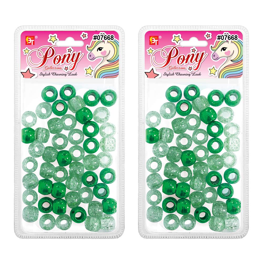 DIY Beads Jewelry Kit - 100 Pcs Glitter Pony Beads for Hair Braiding & Bracelet Making (Galactic Green) - Perfect for Kids Crafts & Party Favors